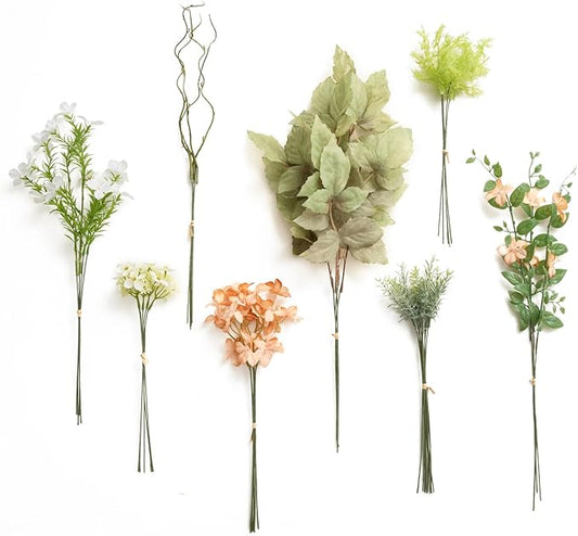 Ling's moment Artificial Greenery Stems Box Set, 35pcs with 7 Kinds of Faux Greenery Picks for DIY Bridal Bouquets Wedding Floral Arrangement Table Centerpieces, Garden Blush