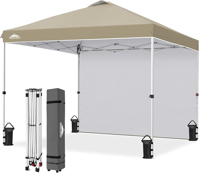 EAGLE PEAK Commercial Canopy 10x10 Pop Up Canopy Tent with 1 Sidewall, Easy Setup Heavy Duty Instant Event Shelter for Vendors & Markets, Outdoor Sun Shade, Light Beige