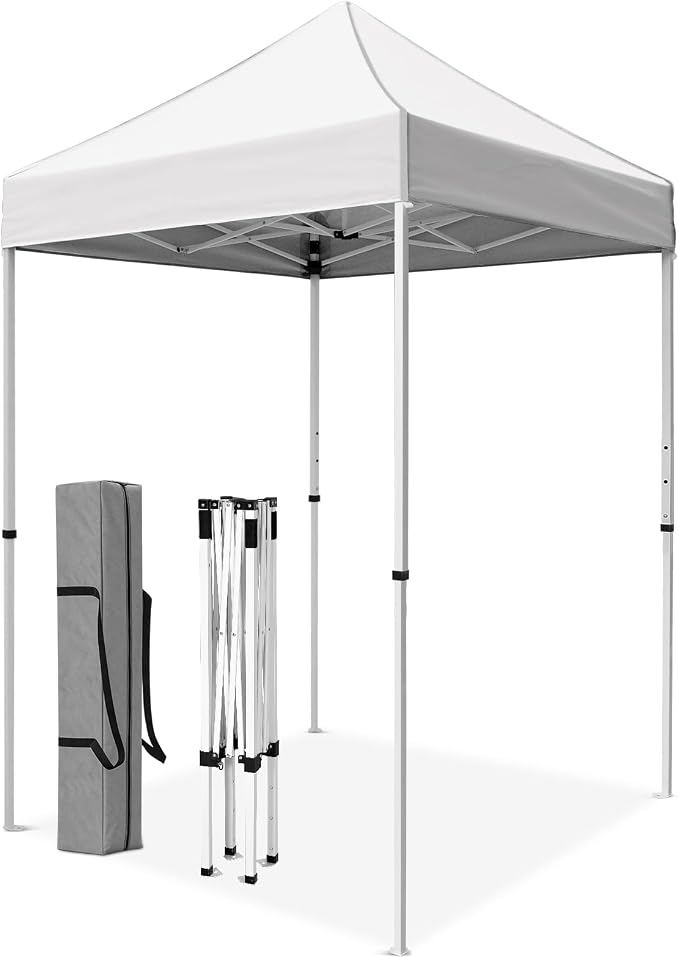 5x5 Pop Up Canopy Tent, Instant Portable Beach Canopy, Outdoor Tent with Carry Bag for Camping, Sports, Tailgating, Events, White