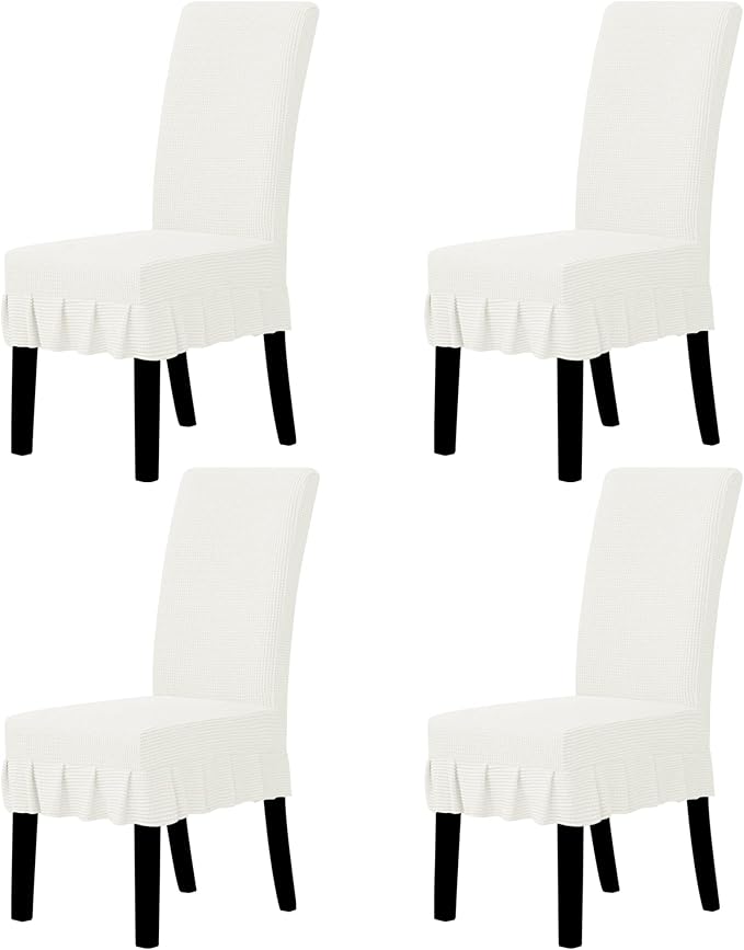 Easy-Going Dining Chair Covers Stretch Parsons Chair Slipcover with Skirt Chair Covers for Dining Room Restaurant Banquet (4 PCS, Cream)