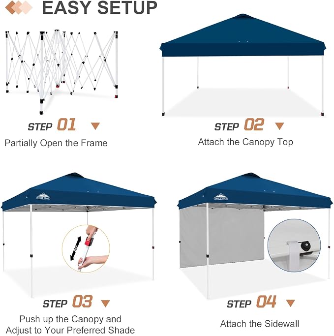 EAGLE PEAK Commercial Canopy 12x12 Pop Up Canopy Tent with 1 Sidewall, Easy Setup Heavy Duty Instant Event Shelter for Vendors & Markets, Outdoor Sun Shade, Dark Blue