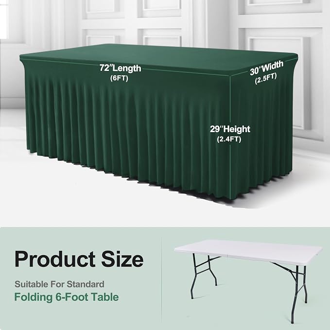 BDDC One-Piece Spandex Table Cover Skirt for 6FT Rectangle Tables | GRS-Certified Eco-Friendly Fabric, Elastic Fitted Ruffle Tablecloth, Washable, For Banquets, Weddings & Parties