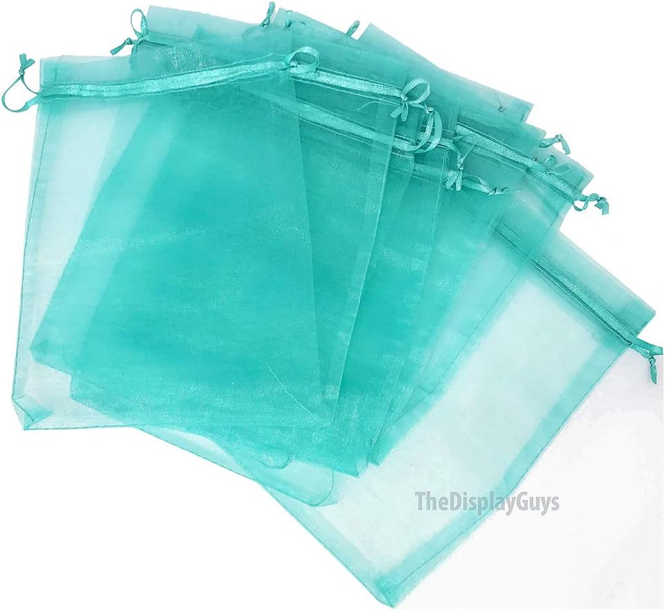 TheDisplayGuys 48-Pack 4x6 Teal Sheer Organza Gift Bags with Drawstring, Jewelry Candy Treat Wedding Party Favors Mesh Pouch
