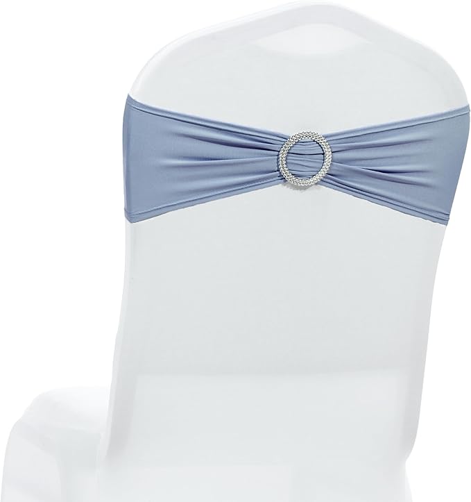 MDS Pack of 250 Spandex Chair Sashes Bows Universal fits Elastic Stretch Chair Bands Ties with Buckle Slider Bow for Wedding Decoration Spandex Slider Sashes Bow - Dusty Blue