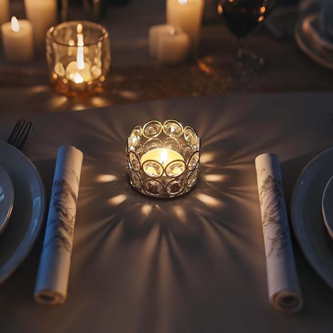 12 Pack Silver Metal Crystal Tea Light Candle Holders - 2.4"x1.6" Bulk Small Votive Candle Holders for Wedding, Home, Party Table Centerpiece Decorations