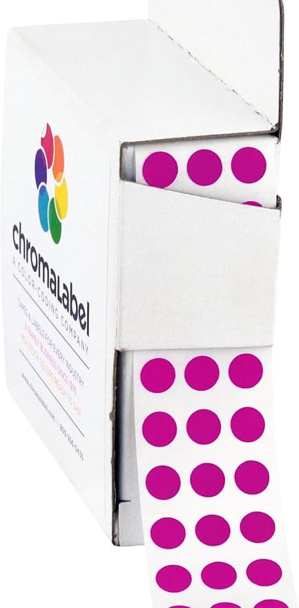 ChromaLabel 0.25 inch Fluorescent Purple Sticky Color Coding Dot Stickers, Ideal for Pricing, Office Supplies, Teachers, Comes with Handy Dispenser - Great for Retail, Manufacturing, Recreation