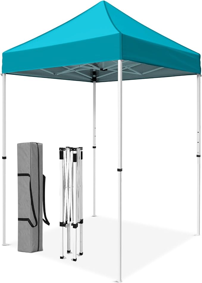 5x5 Pop Up Canopy Tent, Instant Portable Beach Canopy, Outdoor Tent with Carry Bag for Camping, Sports, Tailgating, Events, Turquoise
