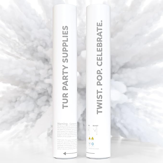 White Powder Cannons Smoke Bombs Biodegradable Poppers | 2 Pack | Launch up to 25 ft | 12 inch | Decorations For Photoshoots, Gender Reveal, Celebrations, Festivals, and Parties | TUR Party Supplies