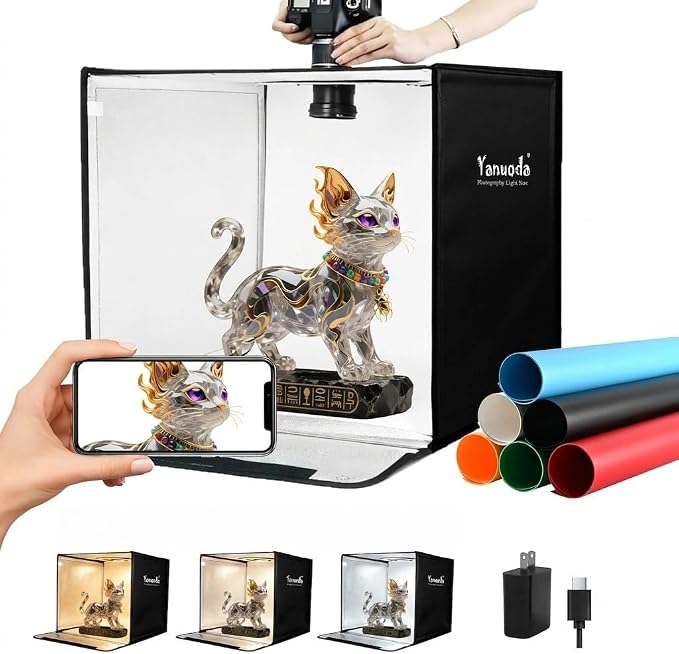 20"x20" Photo Studio Light Box with 35W Type-C Power Adapter, 300 LEDs 3 Color Temp CRI 95+ Professional Photography Box, 6 PVC Backdrops Dimmable Photo Booth for Jewelry Reflective Glass