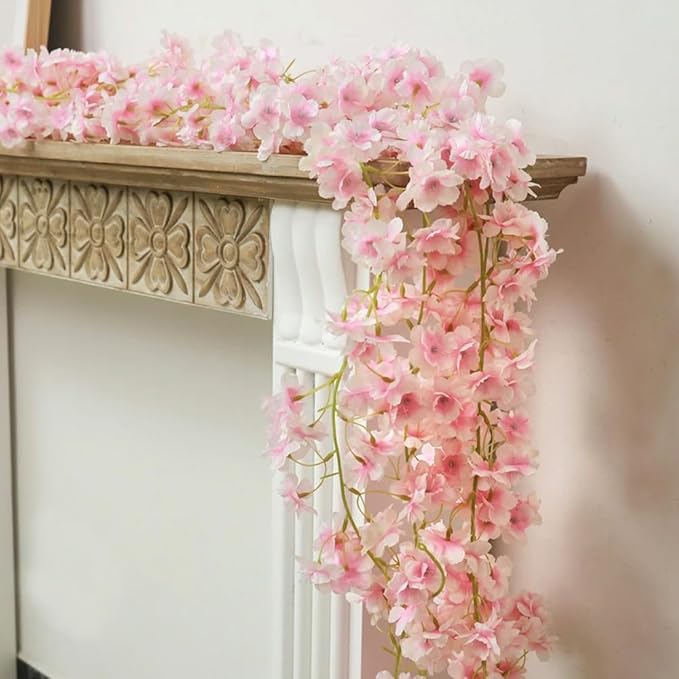 YRIOWMI 10PCS 59FT Artificial Silk Cherry Blossom Garland, Hanging Sakura Flower Vines for Wedding Party Home Arch Office Sakura Decor (Light Pink)