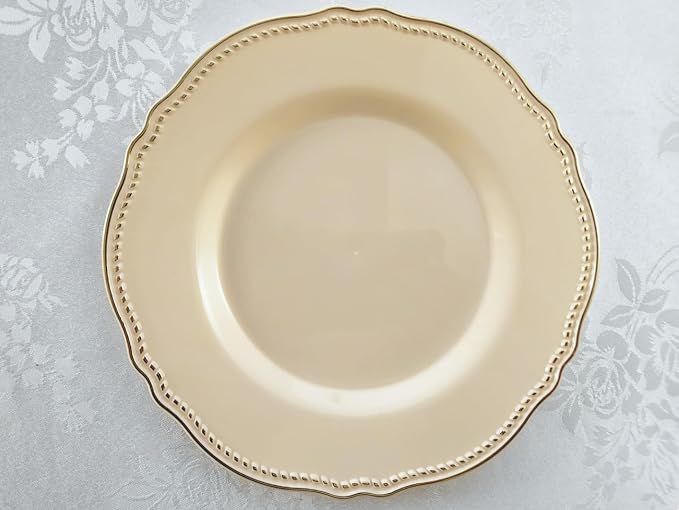 " OCCASIONS " 150pcs set (25 Guests)-Wedding Plastic Plates & cutlery -Disposable heavyweight Dinnerware 10.25'', 7.5'' + Silverware w/double fork (Rochelle Antique Rose & Gold)