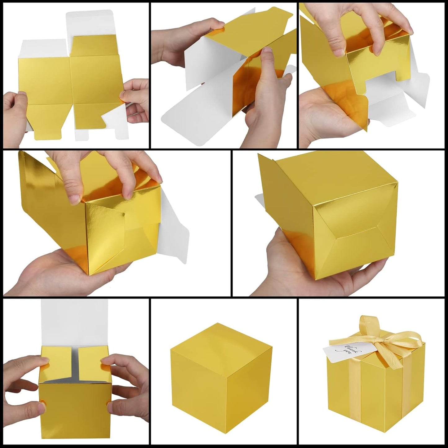 100 Pack Small Gift Boxes, 3x3x3 Inches Favor Boxes Gold Paper Gift Boxes with Lids for Presents, Crafting, Cupcake Boxes, Gifts, Candy Boxes for Wedding Party Bridal Shower Baby Shower Favors