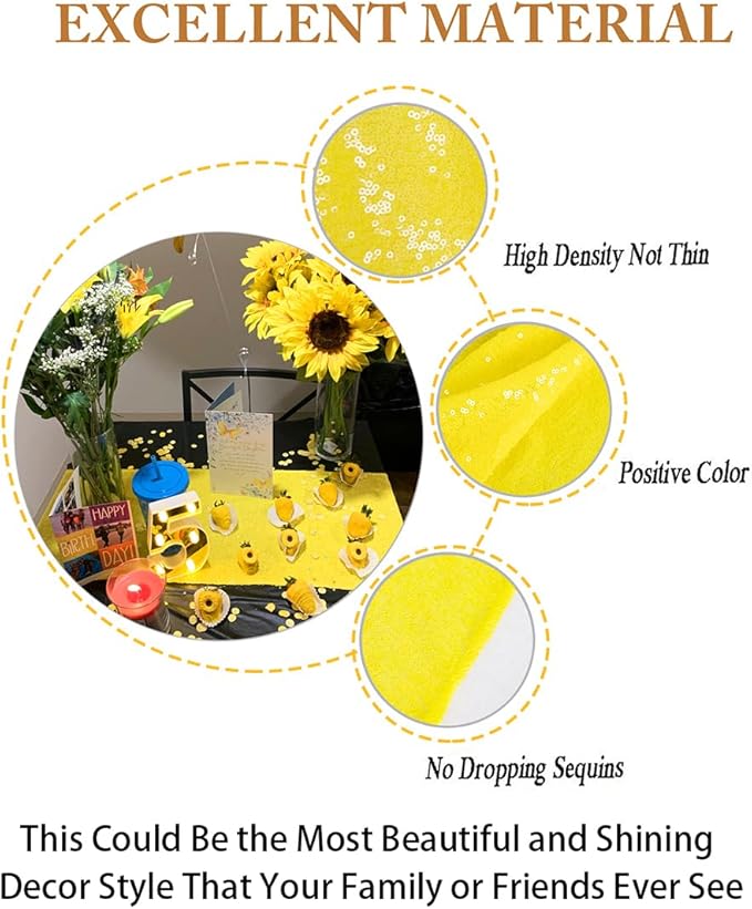 ShinyBeauty Table Runners Pack of 10 Home Decor Sequin Table Runners Yellow 12x108-Inches Wedding Graduation Party Supplies Birthday Table Cloth Baby Shower Table Linen Supplies