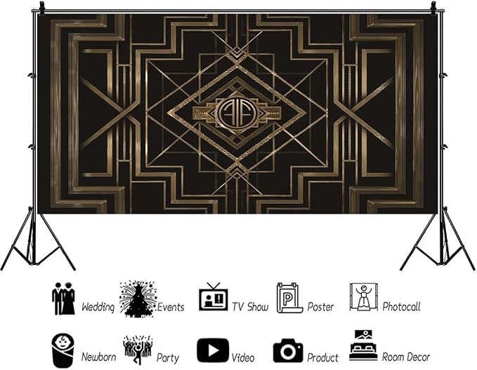 Leyiyi 20x10ft Great Black and Gold Birthday Photography Backdrop Adults Children Party Black and Gold Golden Banner Photo Studio Booth Background Newborn Baby Shower Decoration Banner