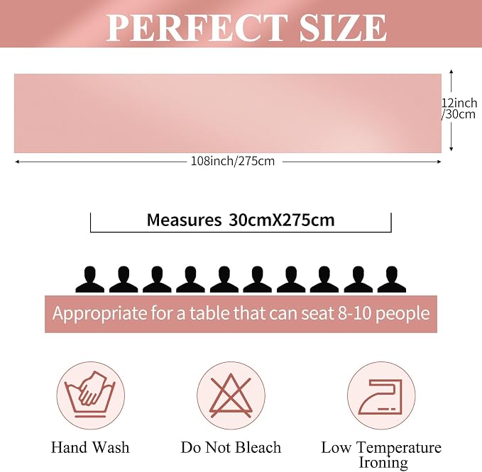 Pesonlook 24 Pack Rose Gold Satin Table Runners for Wedding 12 x 108 Inch Long Table Runners for Rectangle Round Tables, Smooth Table Runner Birthday Party Banquets Decoration