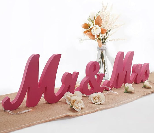 Mr Mrs Sign for Wedding Table, Mr and Mrs Wooden Letters, Mr. & Mrs. Party Decoration Items(Pink)