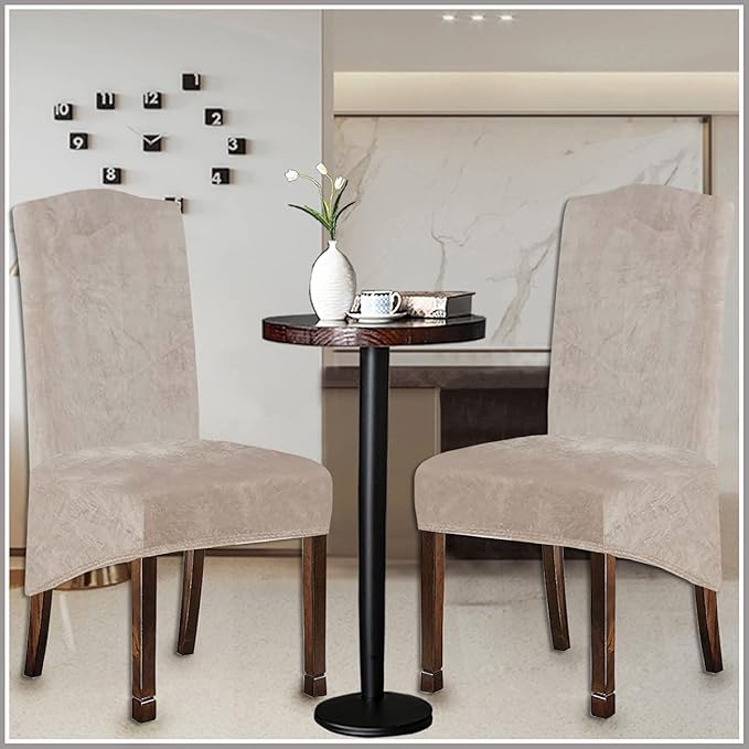 Velvet Plush XL Dining Chair Covers, Stretch Chaircover, Spandex High Chairs Protector Covers Seat Slipcover with Elastic Band for Kitchen, Dining Room (Tauqe 1, Set of 6)