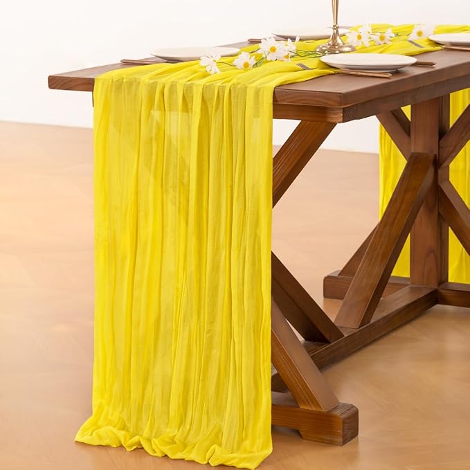 Socomi Yellow Cheesecloth Table Runner Easter SpringBoho Rustic Gauze 120 inch 10FT Cheese Cloth Runner for Wedding Party Baby Shower Birthday Home Decor