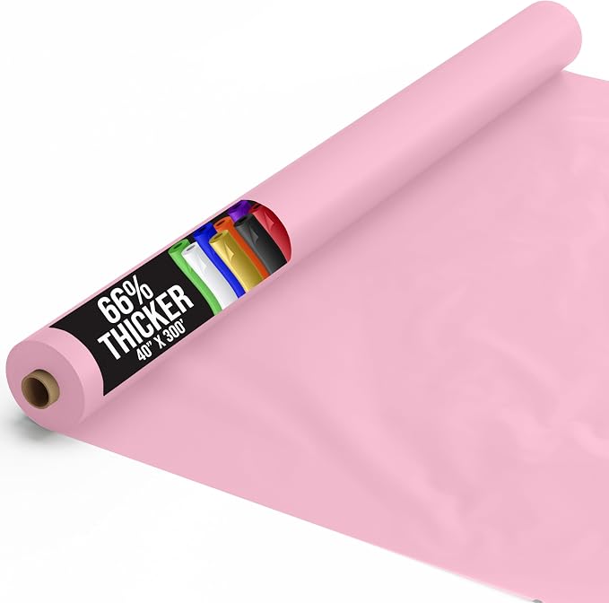 Party Solids 66% Thicker Premium Pink Plastic Table Cover Roll 40" X 300' Table Cloth Plastic Cover Roll Quality Thick Banquet Rolls Disposable Tablecloth Rolls Strong American Based Company