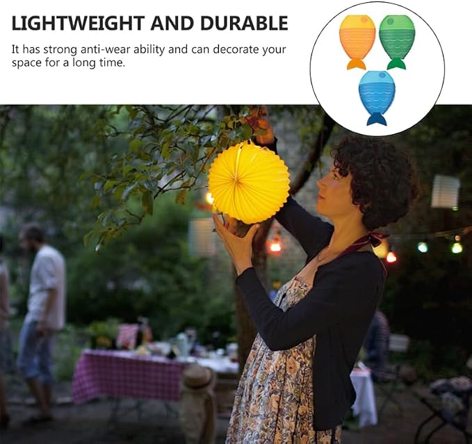 PRETYZOOM Fish-Shaped Paper Lanterns DIY Hanging Festival Party Decor 12.20X9.05X4.33 Inch Reusable Ocean Theme Paper Lanterns for Home Office Birthday Celebration