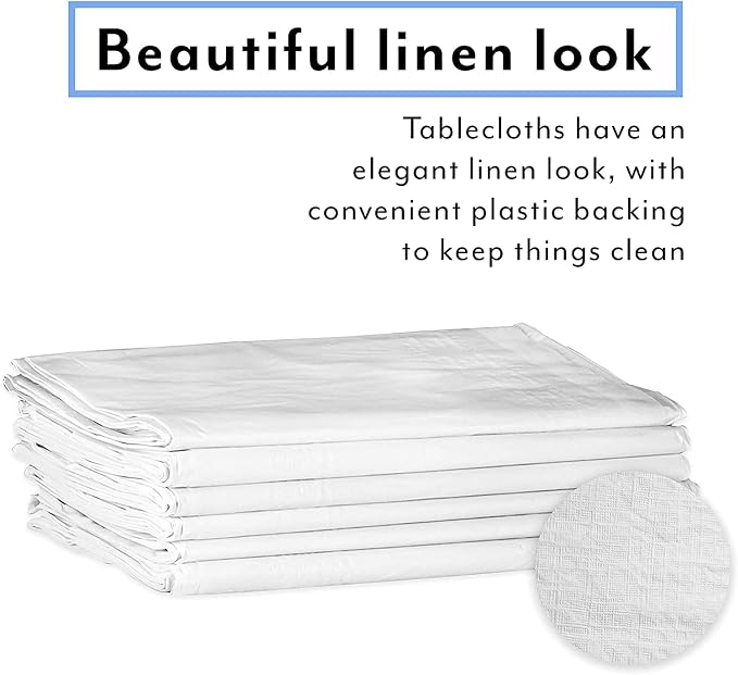 Upper Midland Products White Paper Table Cloths for Round Tables - 82” Octyround Paper Tablecloths with Plastic Backing Round Paper Table Cover (12-Pack)