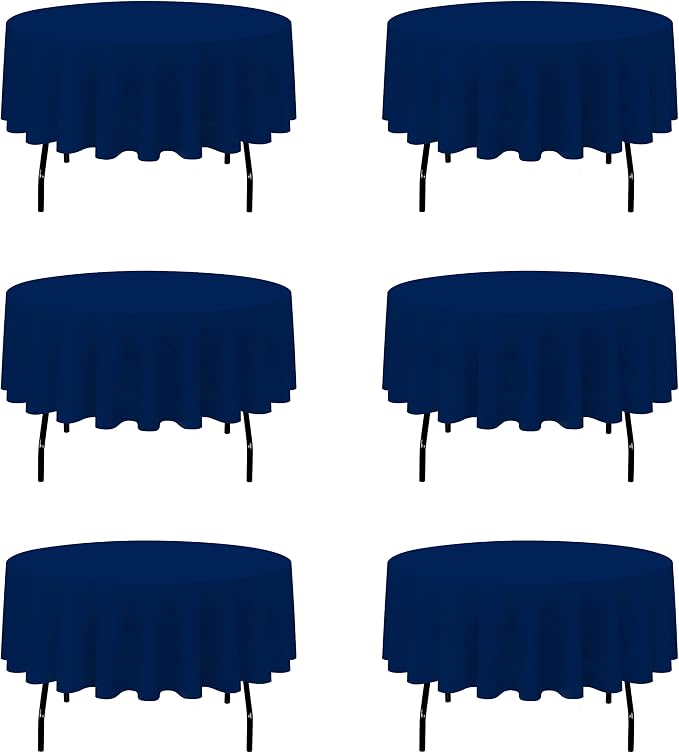 BRILLMAX 6 Pack Navy Blue Round Tablecloths 90 Inch for 60” Tables - 150 GSM Polyester Fabric, 15" Standard Drop, Water, Stain & Wrinkle Resistant Cloth Cover for Wedding Reception Banquet Dining