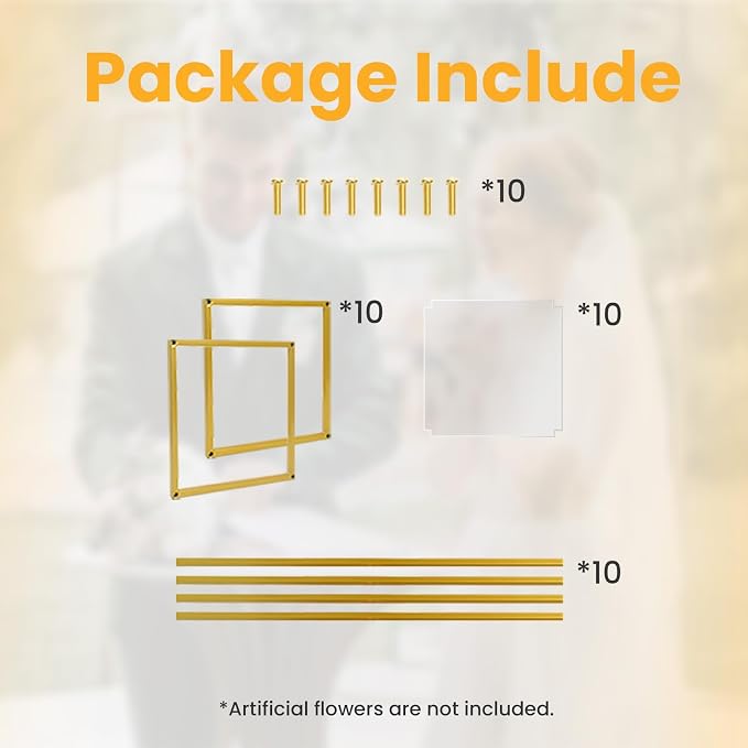 YALLOVE 10 Pack 23.75 Inch Gold Wedding Flower Stand Metal Vase Column Stand Geometric Centerpiece Vase for Home Party Wedding Decorations, Rectangular Flower Display Rack