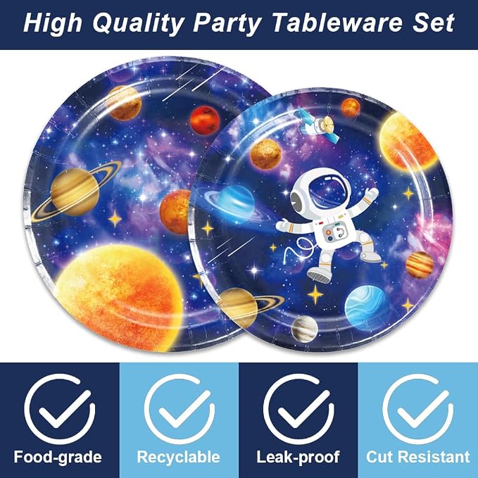 96Pcs Space Birthday Decorations Solar System Paper Plates and Napkins Supplies for Astronaut Baby Shower Decor Blue Galaxy Planet Birthday Tableware Set Space Themed Party Decorations