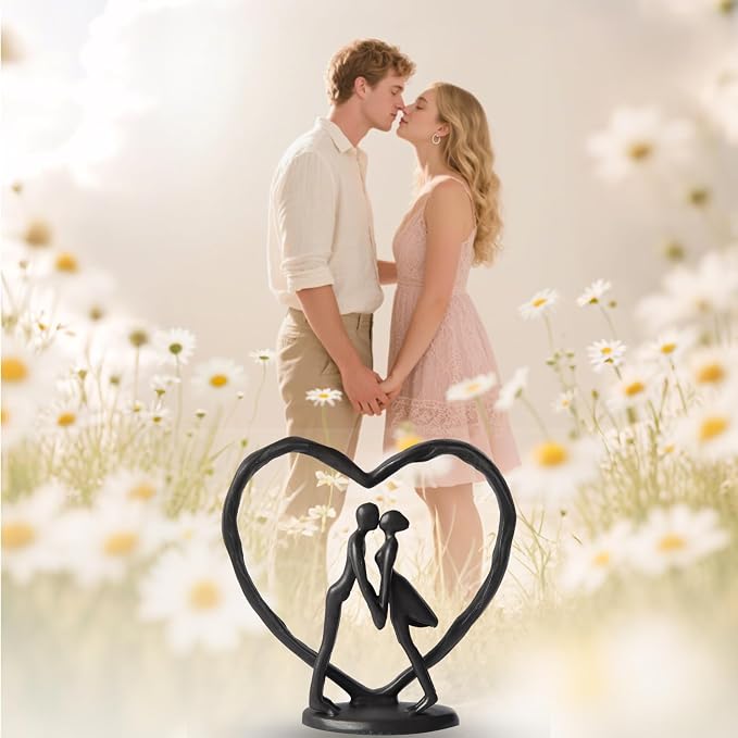Anniversary Wedding Gift for Her Wife Husband Couple，Classic Black Metal Couple Figurine Heart Sculpture Love Statue，Romantic 1st to 60th Anniversary,Includes Present Box and Gift Card，Valentines Gift