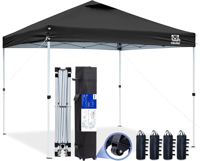 FANPAT 10x10 Pop Up Canopy Tent,300D Silver-Coating Top,1-Person Setup Commercial Heavy Dury Tent Instant Portable Shelter and Carry Bag, Bonus 8 Stakes and 4 Canopy Weights(Black)