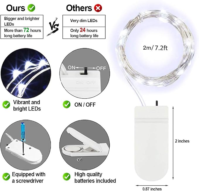 MUMUXI 48 Pack 7.2ft Fairy Lights Battery Operated, 20 Micro LED Mini Waterproof String Lights Silver Wire Firefly Starry for DIY Wedding Party Mason Jars Crafts Holiday Decoration, Cool White