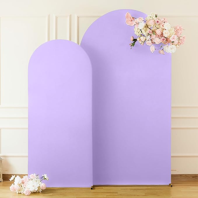 Lavender Arch Backdrop Cover Set of 2-7.2 and 6ft Lilac Light Purple Arch Covers Stretchy Backdrop Spandex Baby Shower Arch Stand Covers for Girls Birthday Party Wedding Bridal Shower Photo Background