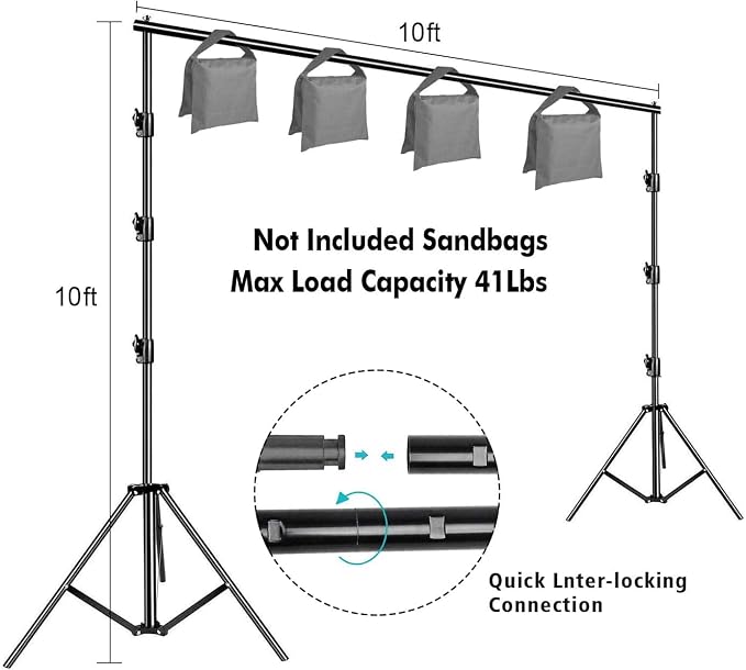 SLOW DOLPHIN Photo Video Studio 10 x12ft 100% Cotton White Muslin Backdrop with 10 x 10ft Stand Photography Background Support System Kit Clamp, Clips,Carry Bag