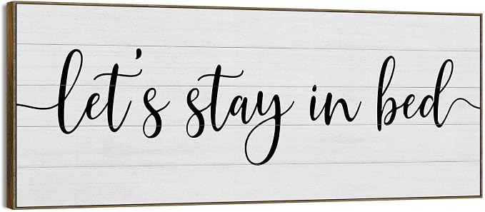 TLESKE Let's Stay in Bed Sign Large Wall Art Decor Framed 15x40, Above Bed Over Bed Canvas Wall Art Decor Print for Bedroom, Rustic Farmhouse Bedroom Signs Wall Artwork Picture