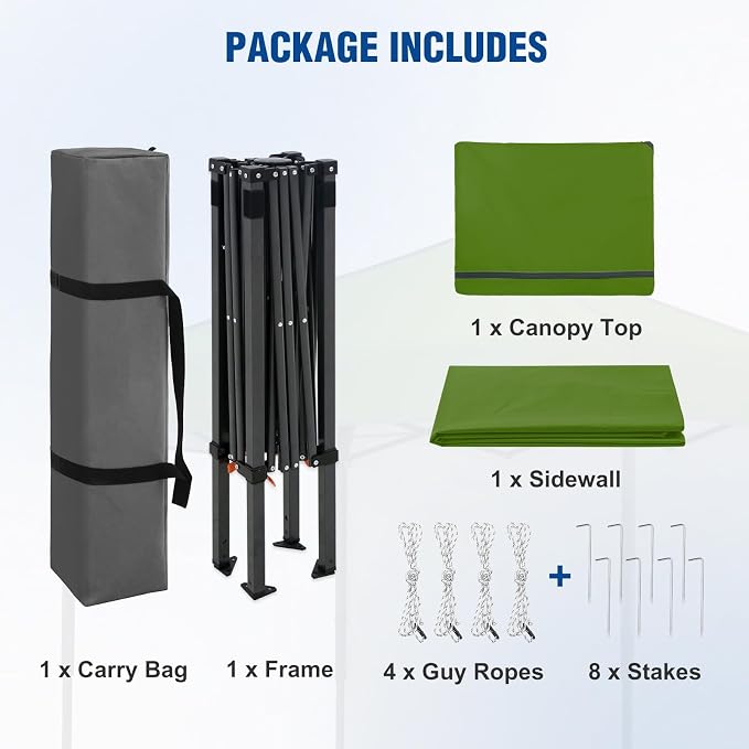 6x4 Pop Up Canopy Tent with One Wall Panel, Instant Portable Beach Canopy, Outdoor Tent with Carry Bag for Camping, Sports, Tailgating, Events, Grass Green