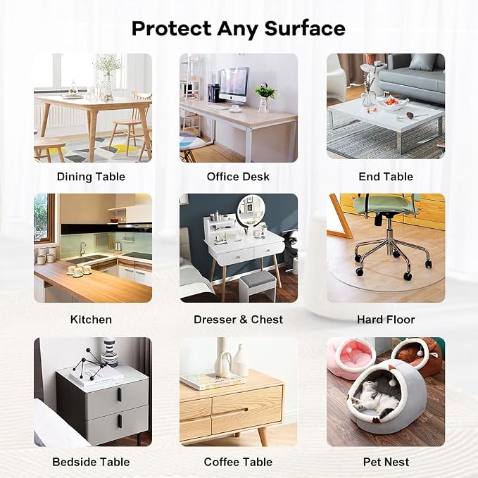 Thick 38x80 Inch Wood Marble Stone Furniture Protector Clear Plastic Table Protector PVC Tabletop Cover Mat Desk Pad Mat Office Computer Conference Table Topper Sreen Protection Easy Clean Waterproof