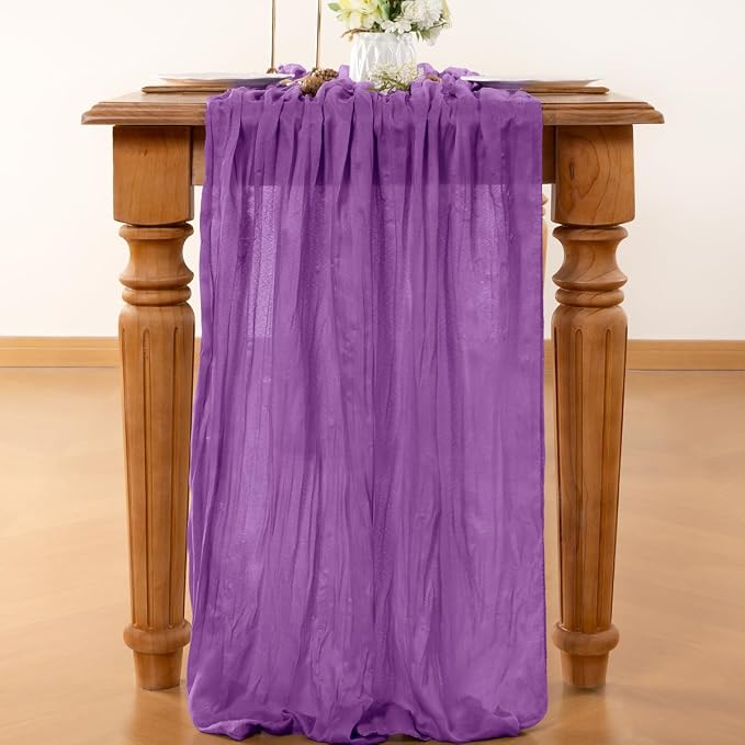 LINXTAR Purple Cheesecloth Table Runner 160 Inches 14Ft Gauze Summer Boho Table Runner for Wedding Tea Party Baby Shower Bridal Birthday Home Decoration