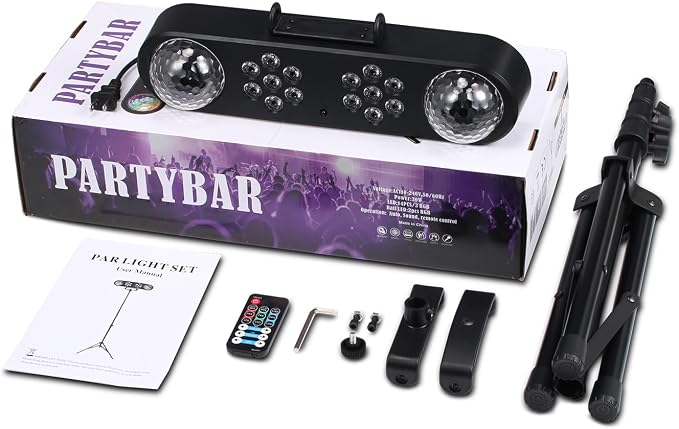 DJ Party Lights with Stand,Party Bar Light, Rotating Ball Disco Lights & Corlorful Par Light,Stage Lighting System Sound Activated for Bar Gig Move Band Dance Wedding Halloween Christmas