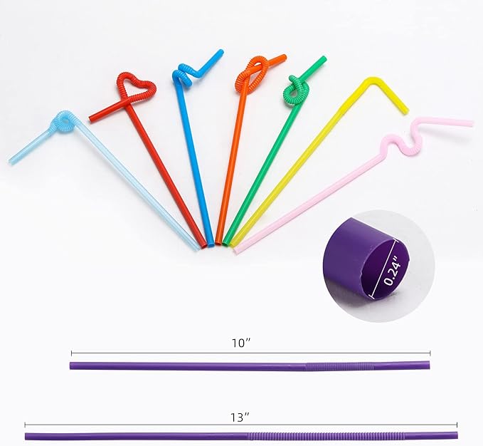 500 Pcs Flexible Disposable Plastic Drinking Straws, Individual Package 10.2 Inches Colorful Extra Long Bendy Party Fancy Straws