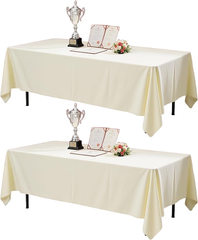 WIGENIUS 2 Pack Ivory Table Cloth Rectangle Tablecloths 60X126 Inch,Polyester Table Cloth for 8 Foot Rectangle Tables,Wrinkle Resistant Washable Fabric Table Covers for Party,Wedding Banquet