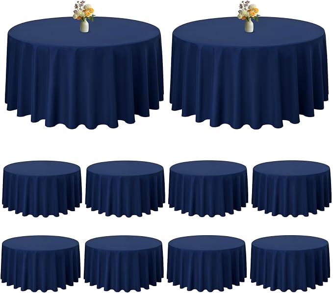 10 Pack Navy Blue Round Tablecloth 90 Inch, Waterproof Polyester Fabric Table Cloth for Round Tables, Stain Wrinkle Resistant Tablecloths Washable Table Cover for Wedding Dining Party Banquet