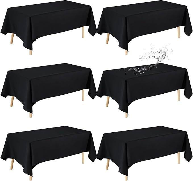 Fixwal 6 Pack Black 60 x 102 Inch Rectangle Tablecloths, Reusable Heavy Duty Washable Polyester Table Covers for 6 Ft Tables, Wedding, Party, Outdoor, Picnic, Camping