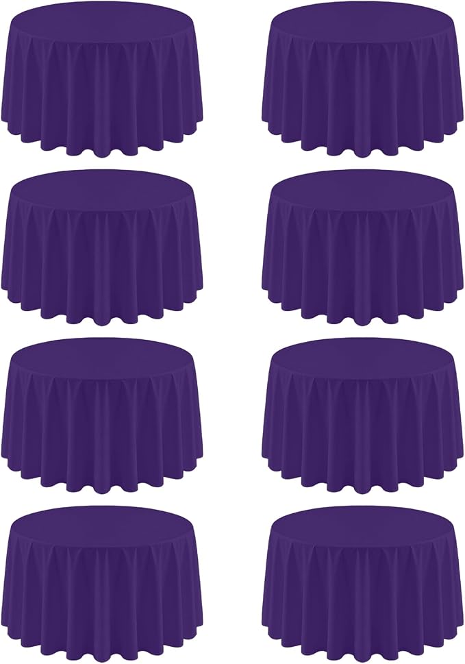 8 Pack Round Tablecloth 90 Inch Purple Tablecloth for Round Tables, Washable Polyester Table Cloth Stain and Wrinkle Resistant Decorative Table Cover for Wedding Party Dining Banquet