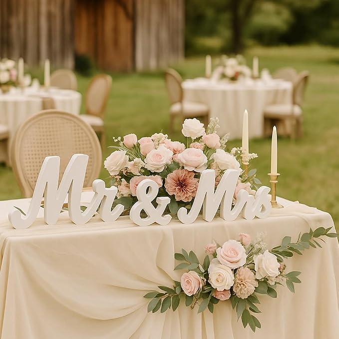 Mr & Mrs Sign for Wedding Table, Wedding Decorations for Reception, Large Wooden Letters Centerpieces Decor for Sweetheart Table, Ceremony, Anniversary, Party and Valentine's Day(White)