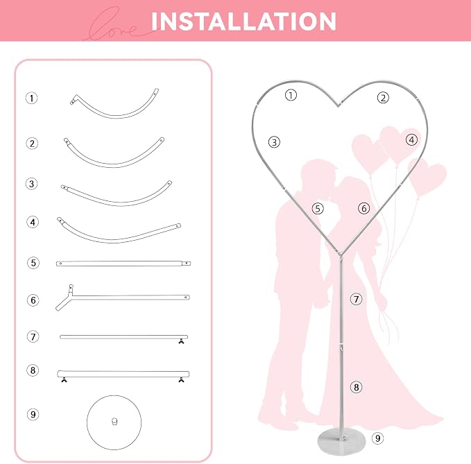Adjustable Height Heart Arch Metal Heart Shaped Arch Stand for Proposal Wedding Arches for Ceremony Valentine's Day Baby Shower Birthday Party Decor