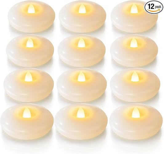 Homemory 12 Pack 3” Flameless Led Floating Candles, 200 Hour White Battery Operate Waterproof Tealights for Cylinder Vases, Centerpieces at Wedding Decor, Party, Pool