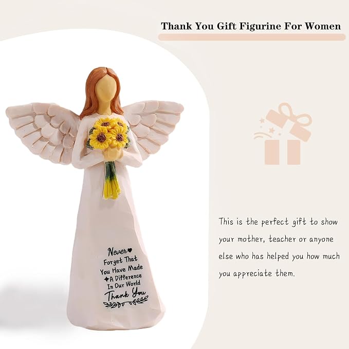 Kohehe Thank You Gifts for Women,5.5'' Handmade Angel Figurine Sunflower Gifts for Women,Employee Appreciation Gift,Appreciation Gift for Teacher Coworkers Boss Lady