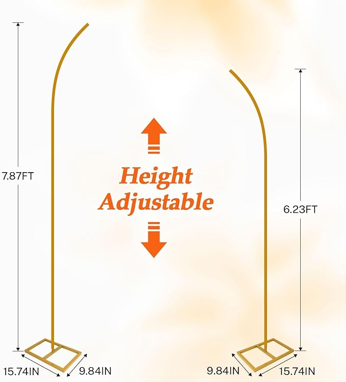 Balloon Arch Stand Kit, Balloon Arch Stand Set of 2 with Metal 8FT & 6.2FT Metal Half Gold Wedding Flower Backdrop Stand for Proposal Anniversary Bridal Shower Background Party Decorations