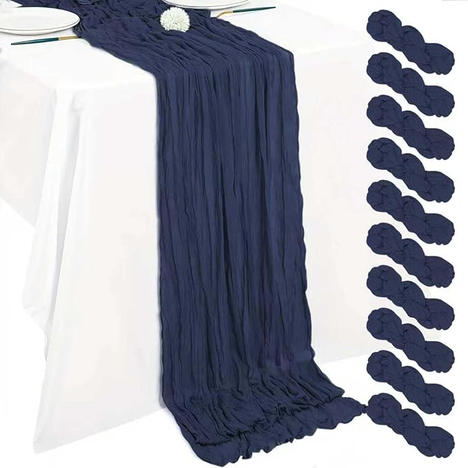 Cheesecloth Table Runner 10ft Rustic Gauze Cheese Cloth 35 x 120 Inches Long for Christmas Wedding Bridal Baby Shower Birthday Table Decorations (Navy Blue, 10 Pack-10FT)