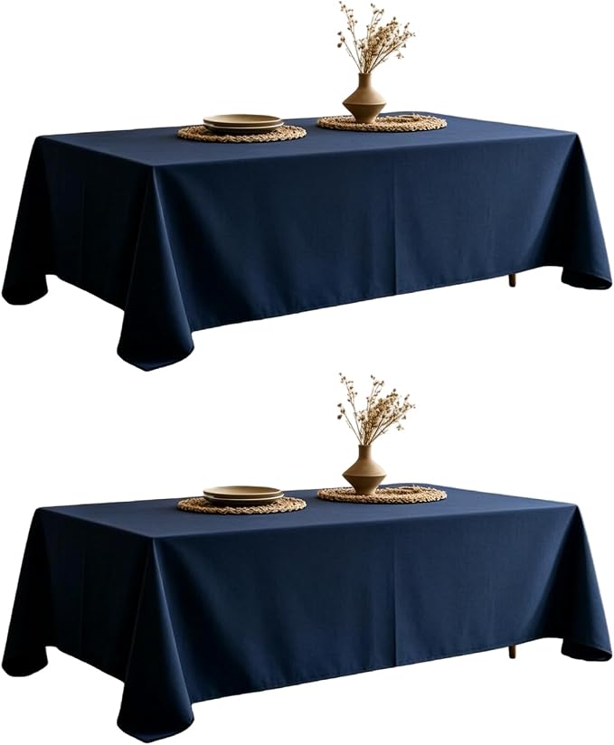 WIGENIUS 2 Pack Blue Table Cloth Rectangle Tablecloths 60X126 Inch,Polyester Table Cloth for 8 Foot Rectangle Tables,Wrinkle Resistant Washable Fabric Table Covers for Party,Wedding Banquet